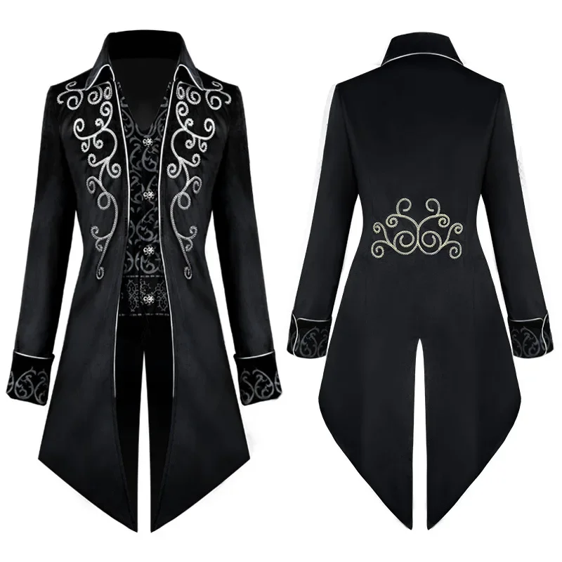 Men's Casual Fashion Trend Steampunk Medieval Clothing Retro Velvet Lapel Jacket Victoria Tailcoat