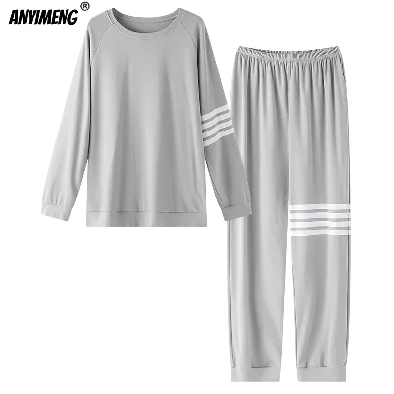 Pijama de algodão de manga comprida masculino, ternos desportivos, pijamas, pijama grande, pulôver de homem gordo, grande, plus size, 5XL, 6XL