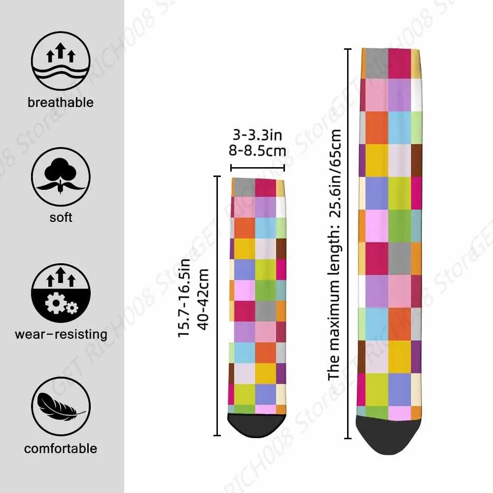 Meias masculinas com verificações coloridas, novidade engraçada, meias loucas com padrão quadrado, meias para mulheres, presentes, meias sociais