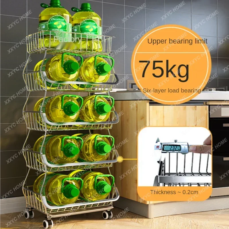 Kitchen Vegetable Rack Floor Multi-layer Wheelbarrow Household Vegetable Basket Fruit Basket Kitchen Storage Space Saving