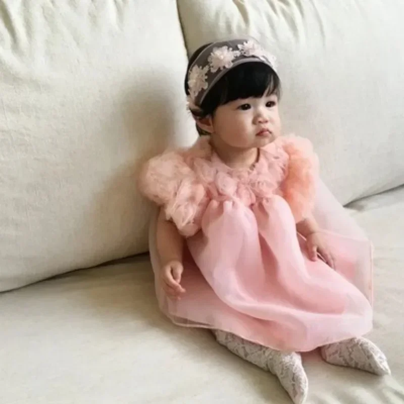 HoneyCherry Summer Cute Baby Girl Dress Princess Dress Soft Skin-friendly Yarn Dress(No headband)