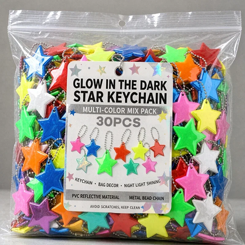 Creative Reflective Pentagram Keychain Pendant PVC Night Visible Safety Reflector Outdoor Sport Backpack Bag Hanging Ornaments