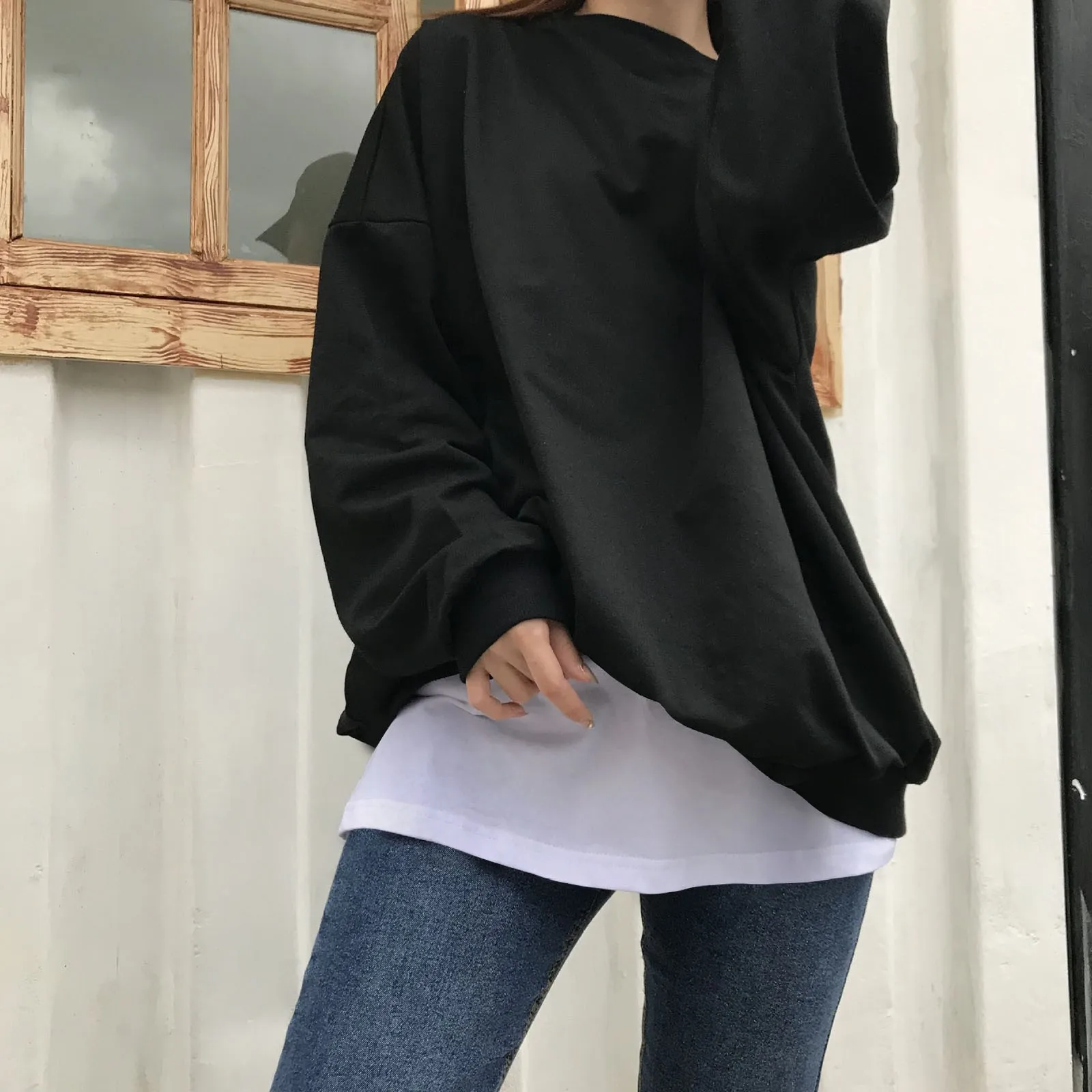 여성용 조절 가능한 레이어 가짜 탑, 아래 스윕 헴 스커트, 단추 스커트 스트랩, 신축성 밴드, 가짜 2 피스 내부 짧은 스커트