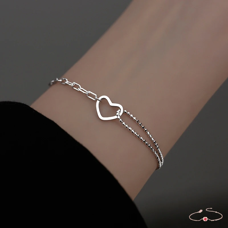 Doppels chicht Liebe Herz Armband Silber Farbe koreanische Mode Nische Design Hand kette Frauen Schmuck Valentinstag Geschenk kch031