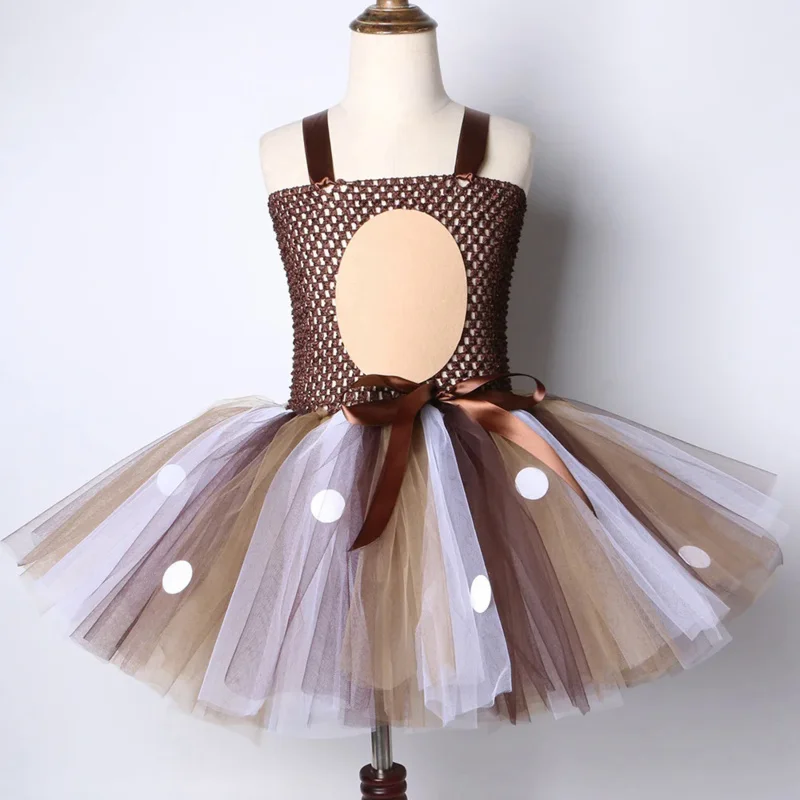 Vestido de tutú de alce de Navidad con diadema, vestido de malla de ciervo de dibujos animados para niña, vestido esponjoso de princesa para niños, Disfraces de Halloween para niños