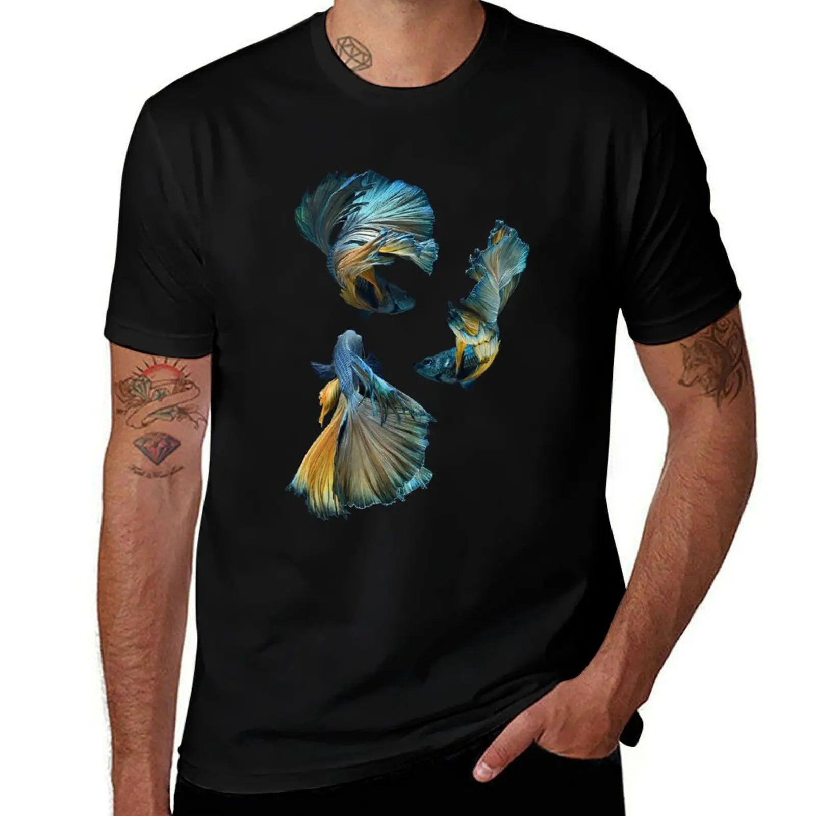 Blue Siamese Betta Fish T-Shirt Casual Basic Short Sleeve T-Shirt