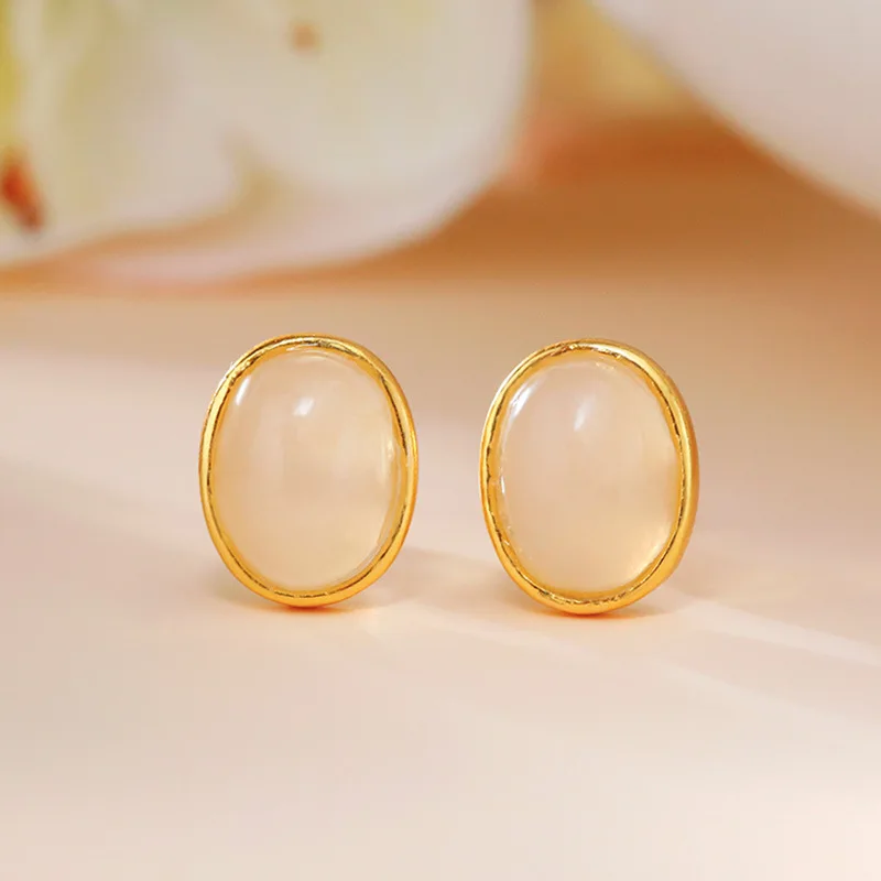 

Серьги из стерлингового серебра 925 пробы Hetian Jade Root, розовые серьги, овальная серебряная игла
