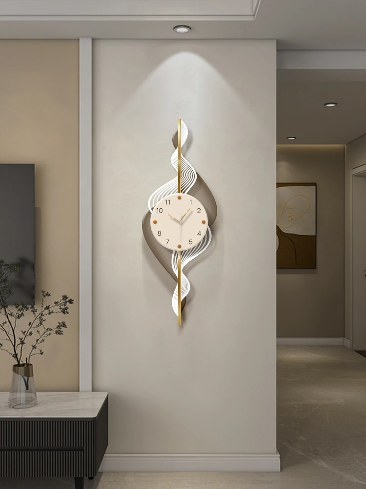 

Living room light luxury with clock decoration painting grille background wall wall lamp