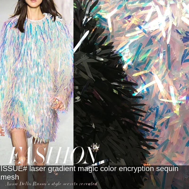 Gradient Phantom Laser Sequin Mesh Fabric Fashion Design Fabric High Grade Wedding for Apparel Sewing By The Meter