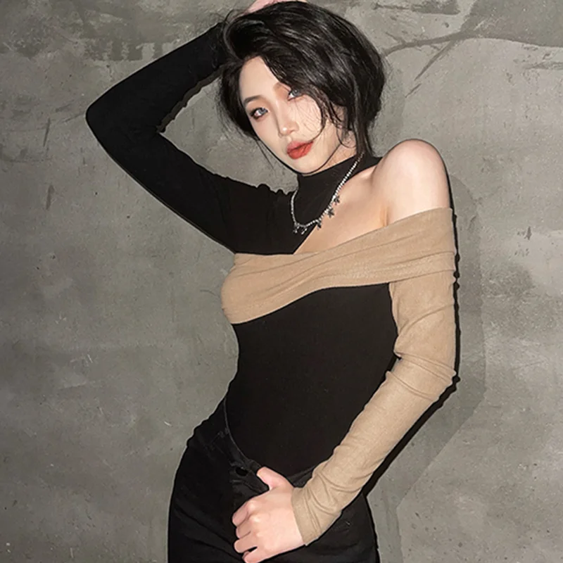 Autumn New Trend Sexy Off Shoulder Long SleeveT-Shirts Femme Slim All-match Bottoming Shirt Top Tee Women Clothes Fashion Tshirt