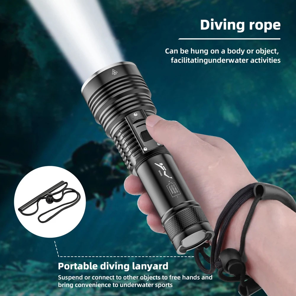 

BT90 LED Professional Diving Flashlight 5000LM Underwater IPX8 Waterproof 26650 Tactics Lamp 4 Modes Dive Torch Scuba headlight