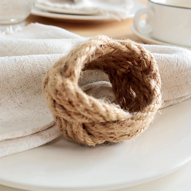 2/4/6pcs Natural Hemp Rope Napkin Ring Handmade Woven Jute Napkin Buckle Hotel Dinner Towel Linen Holder Christmas Party Decor