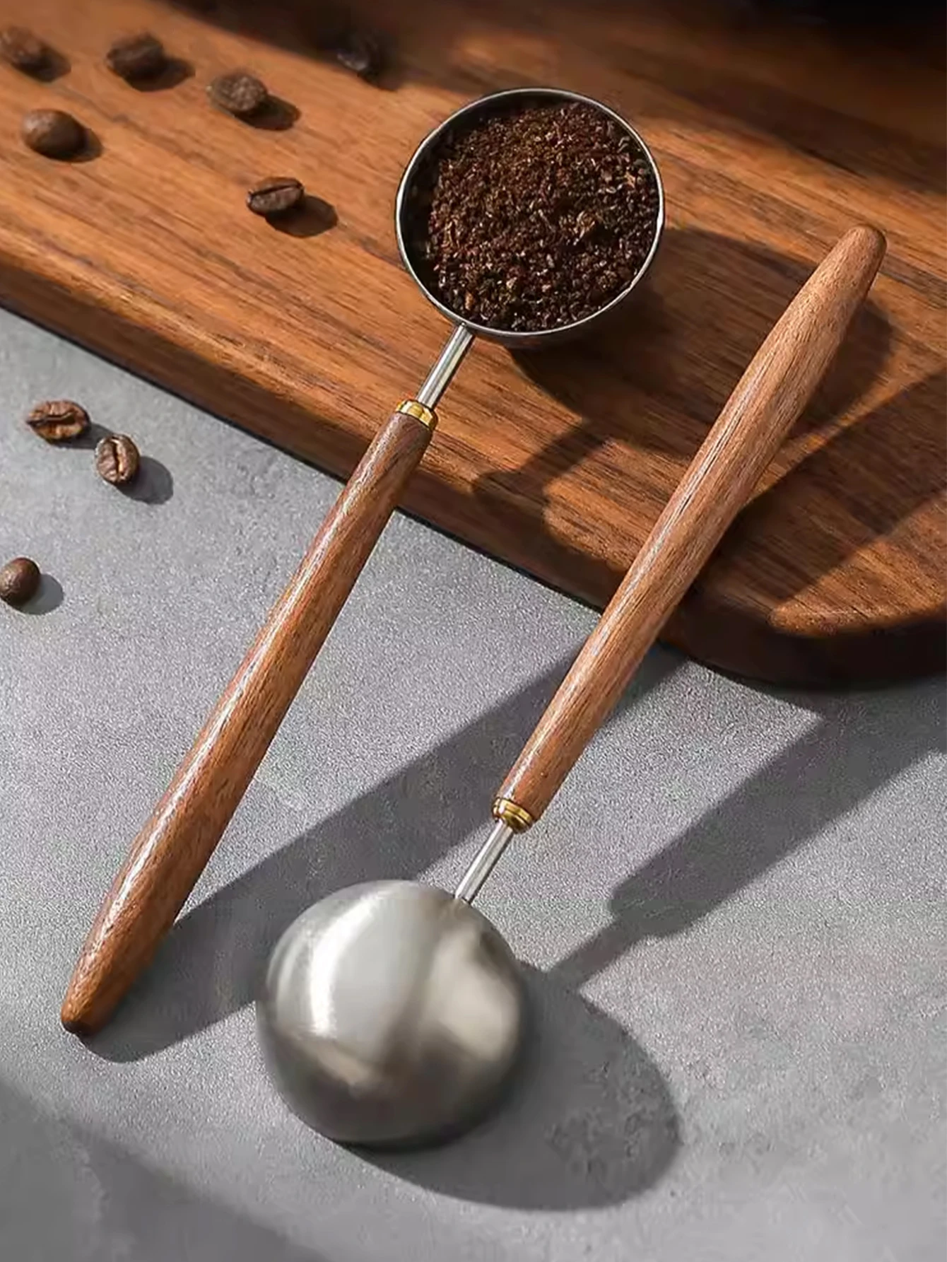 Coffee Spoon - Vintage Walnut Wood Handle, Stainless Steel Coffee Scoop ，Stainless Steel Tea Scoopand Seasoning Spoons