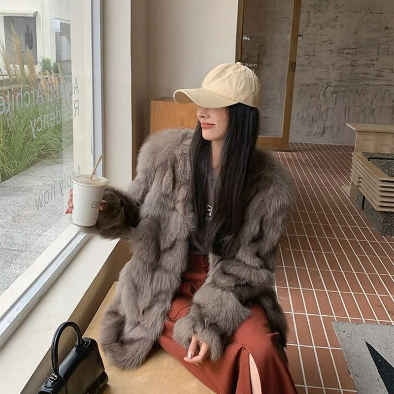 [High-end Fashion Does Not Lose Hair] New Thin Fox Fur Imitation Fur Coat Women's Medium and Long Young Coat Comfortable  Simple