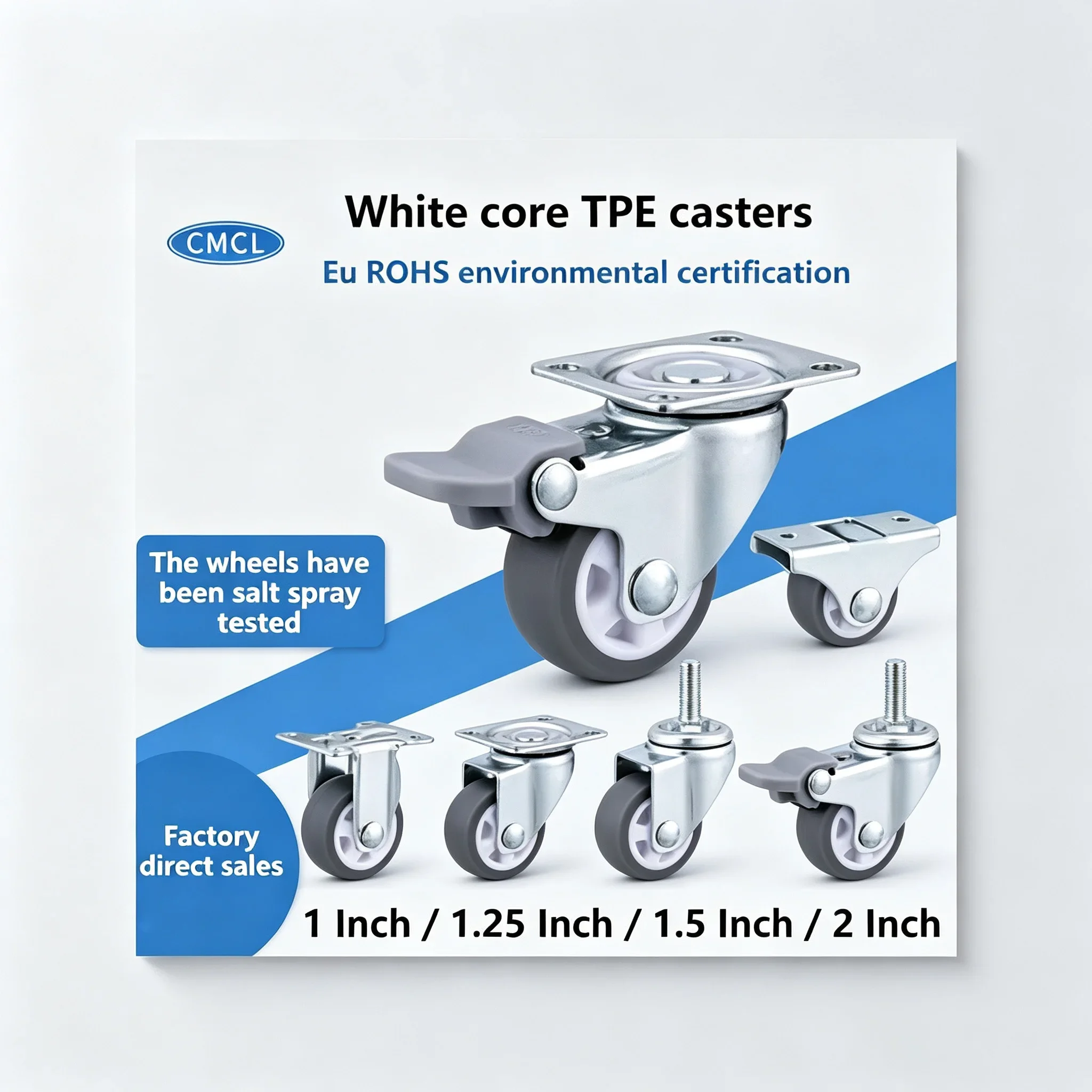 4 Packs 1.25 Inch Gray TPE Screw Caster Plate Fixation Universal Silent Wheel Diameter 32mm for Household Furniture Casters