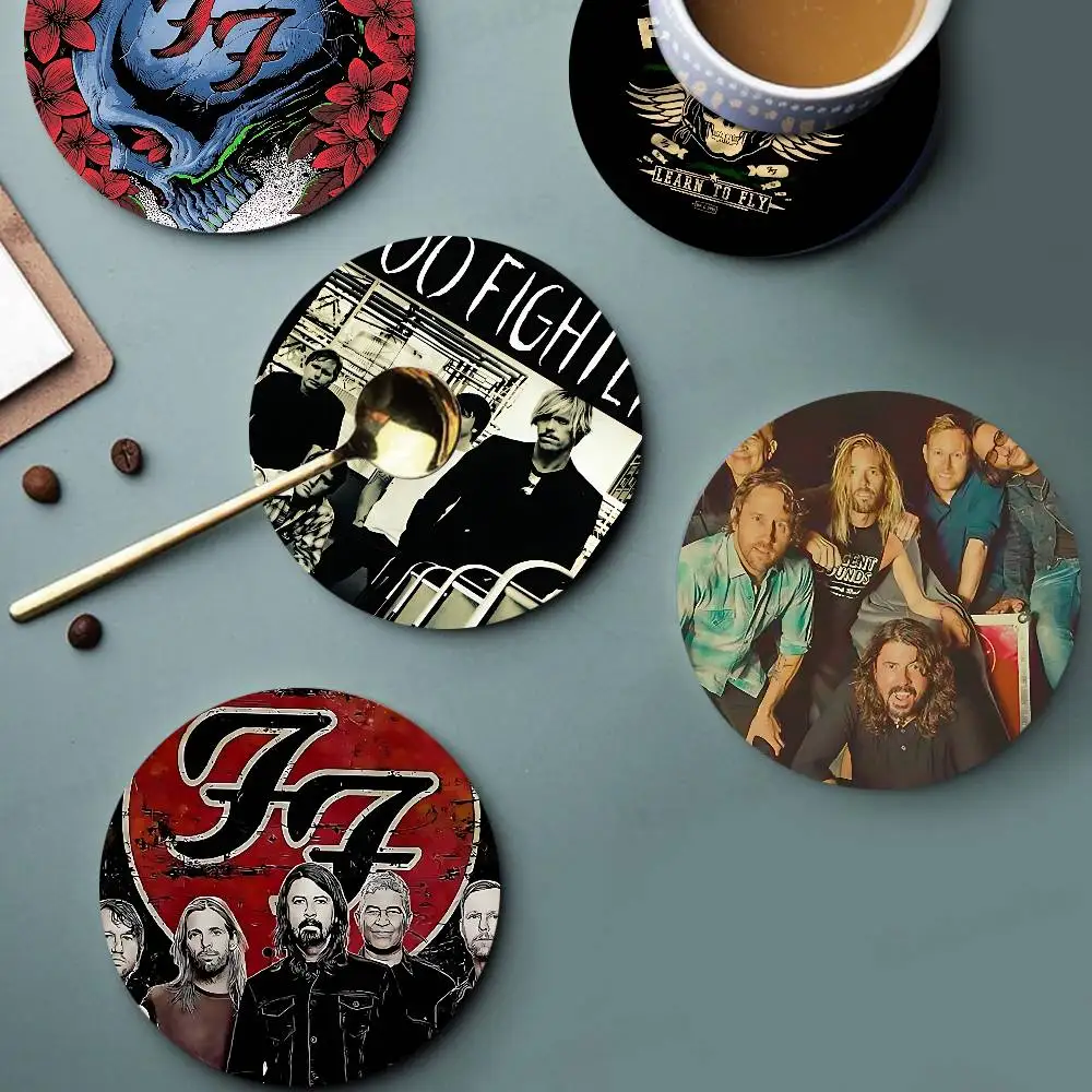 Foo F-Fighters Band Wood Coaster Set - Heat Resistant for Tea & Coffee, Home Cafe Decor Holiday Gift