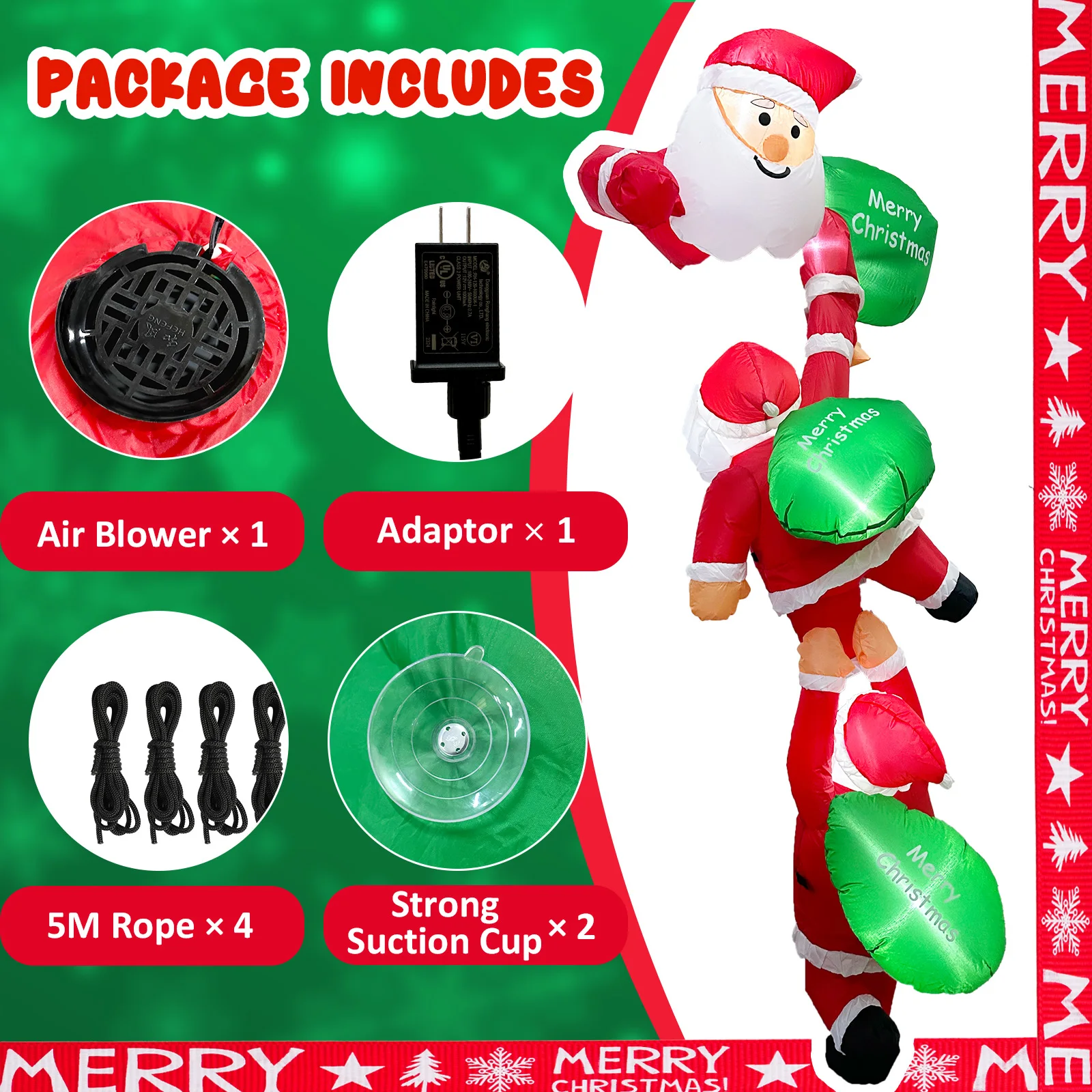 Imagem -04 - Ourwarm Inflatables com Luzes Led Papai Noel Natal Escalada Blow up Quintal Decorações ao ar Livre Decoração do Gramado 8ft