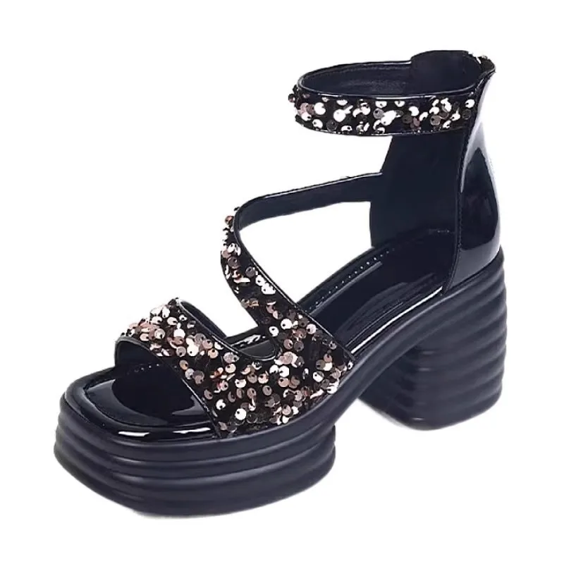 2023 Summer New Fashion Casual Round Toe Open Toe One Line Buckle Waterproof Platform Roman Sandals