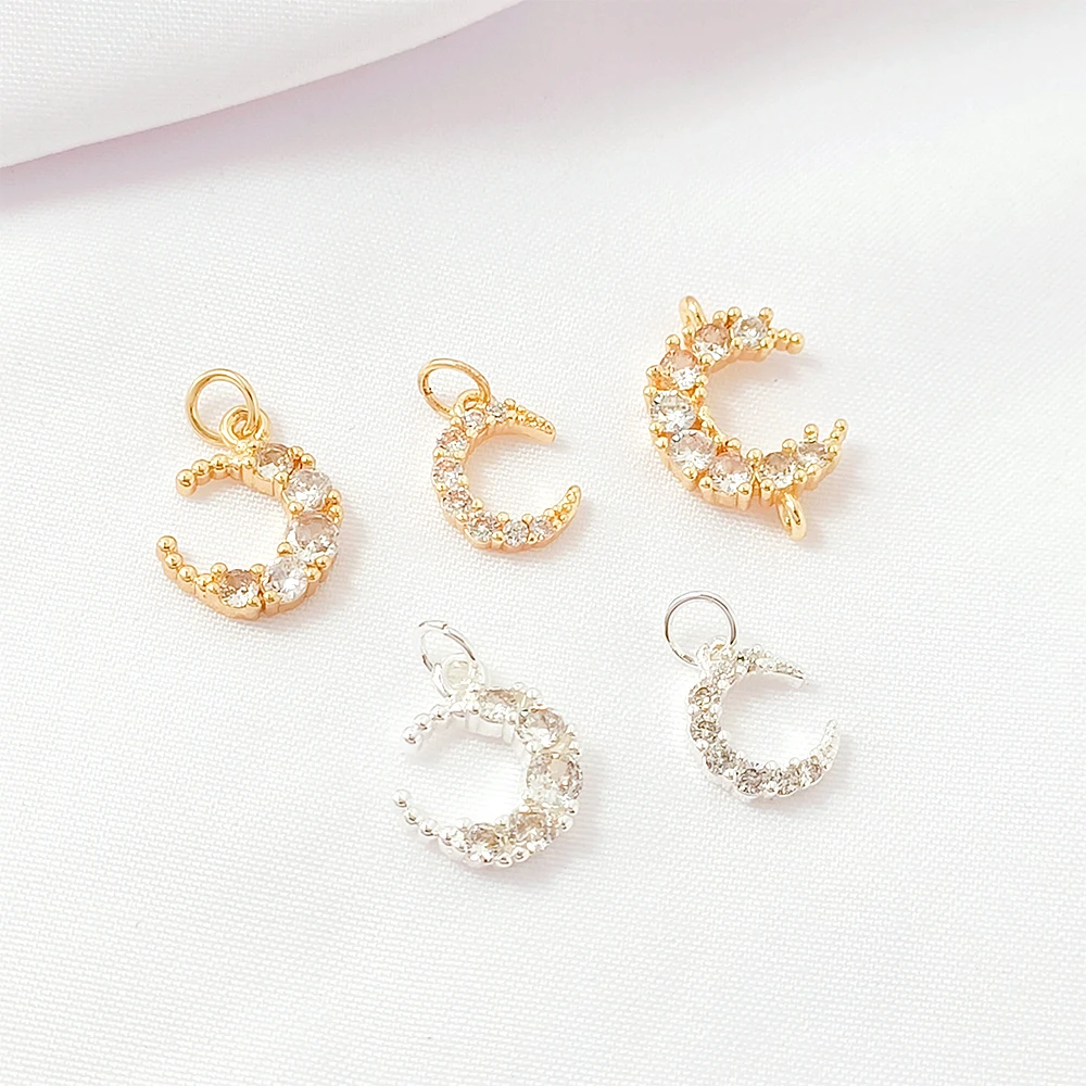 3 Pieces Brass Coated Gold Exquisite Moon Pendant with Zircon Inlay DIY Jewelry Making Necklace, Bracelet, Clothing Accessories