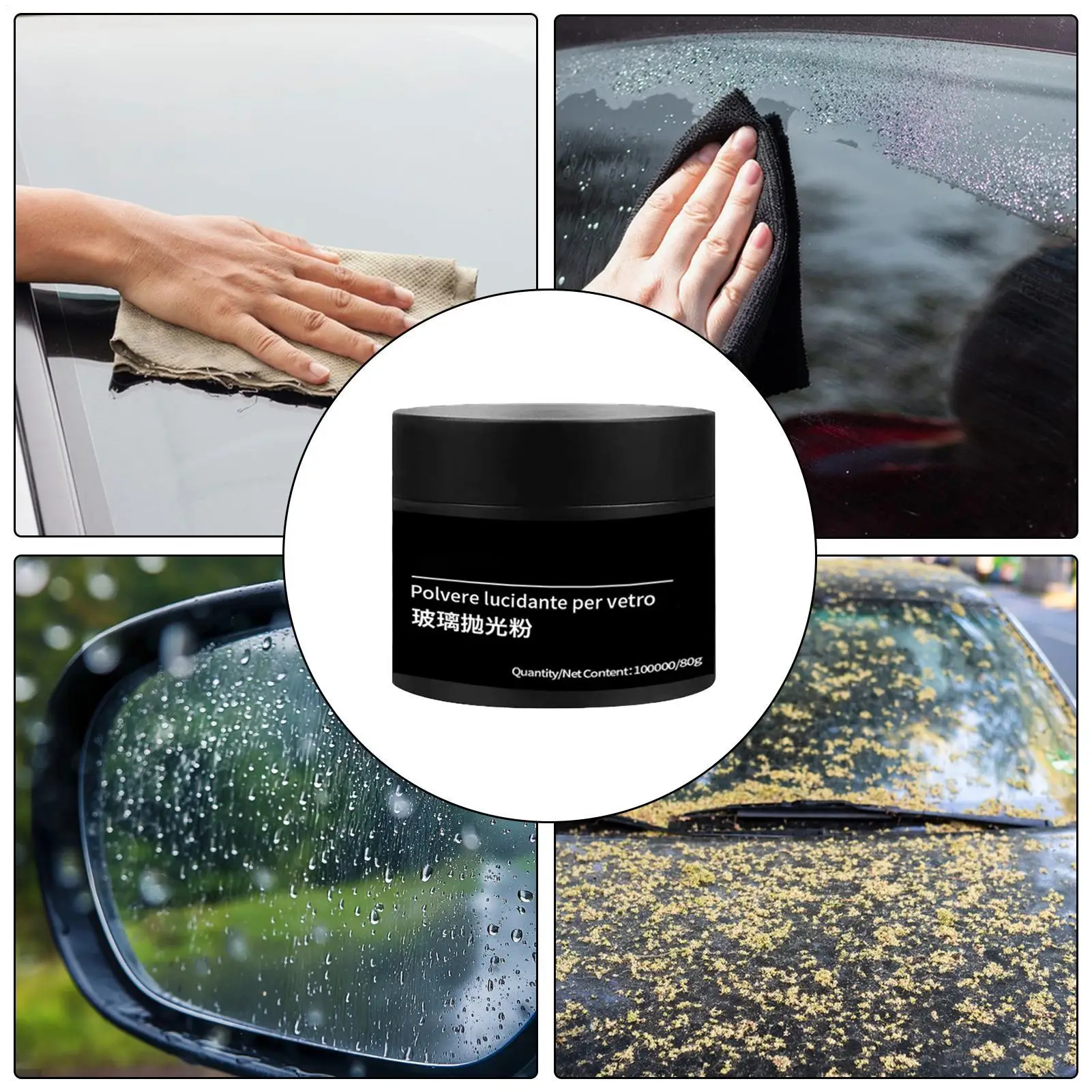 مسحوق تلميع الزجاج للسيارات مزيل فيلم زيت الزجاج الأمامي مسحوق تلميع السيارة الزجاج الأمامي فيلم زيت تلميع الزجاج