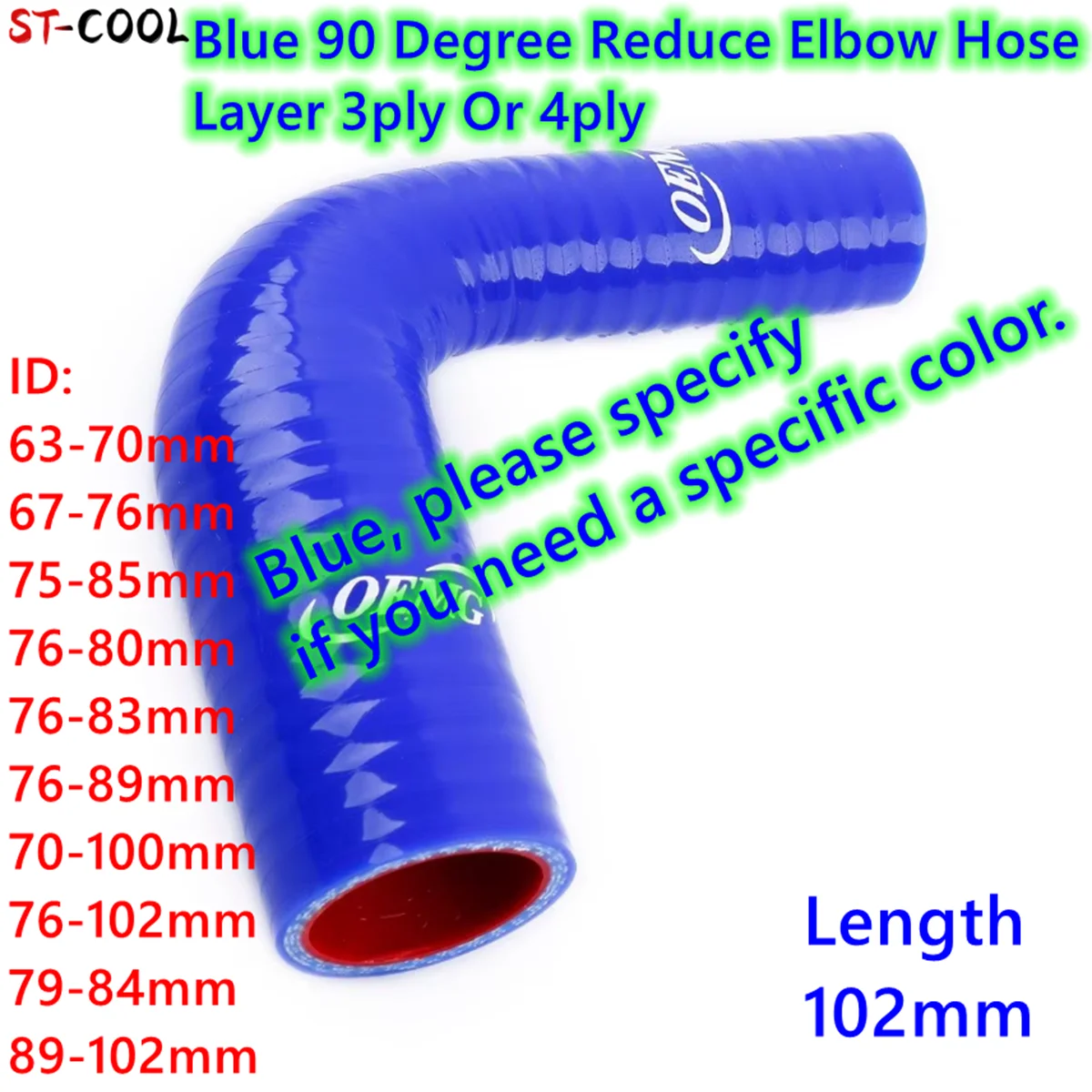 Blue 90 Degree Reduce Elbow General Silicone Hose ID 70mm 74mm 75mm 76mm 79mm 80mm 83mm 85mm 100mm Coolant Intercooler Pipe Tube