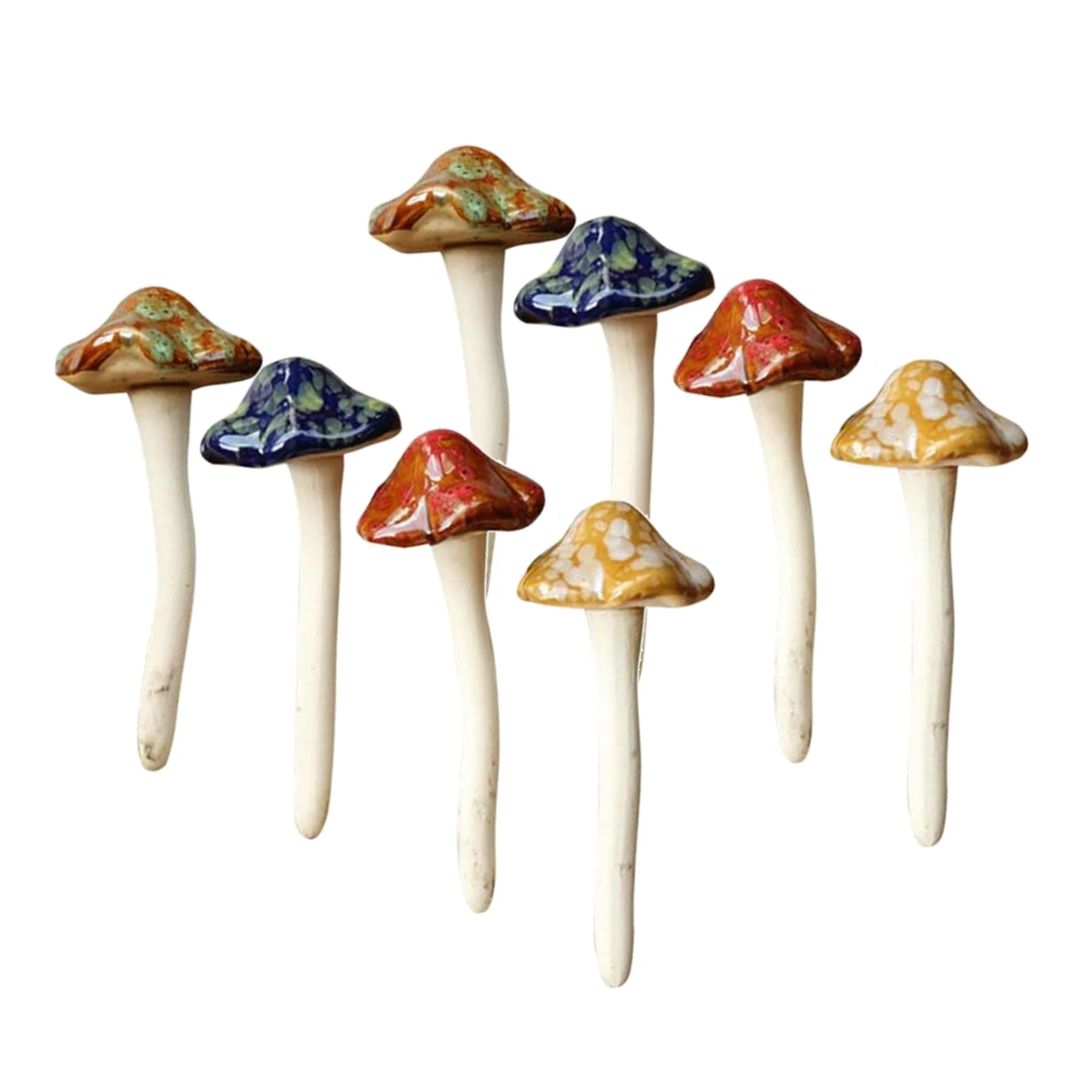 Garden Decor, 8pcs Colorful Ceramic Mushroom for Garden, Yard, Fairy Garden - Lawn Ornament Decor, Pottery Ornament