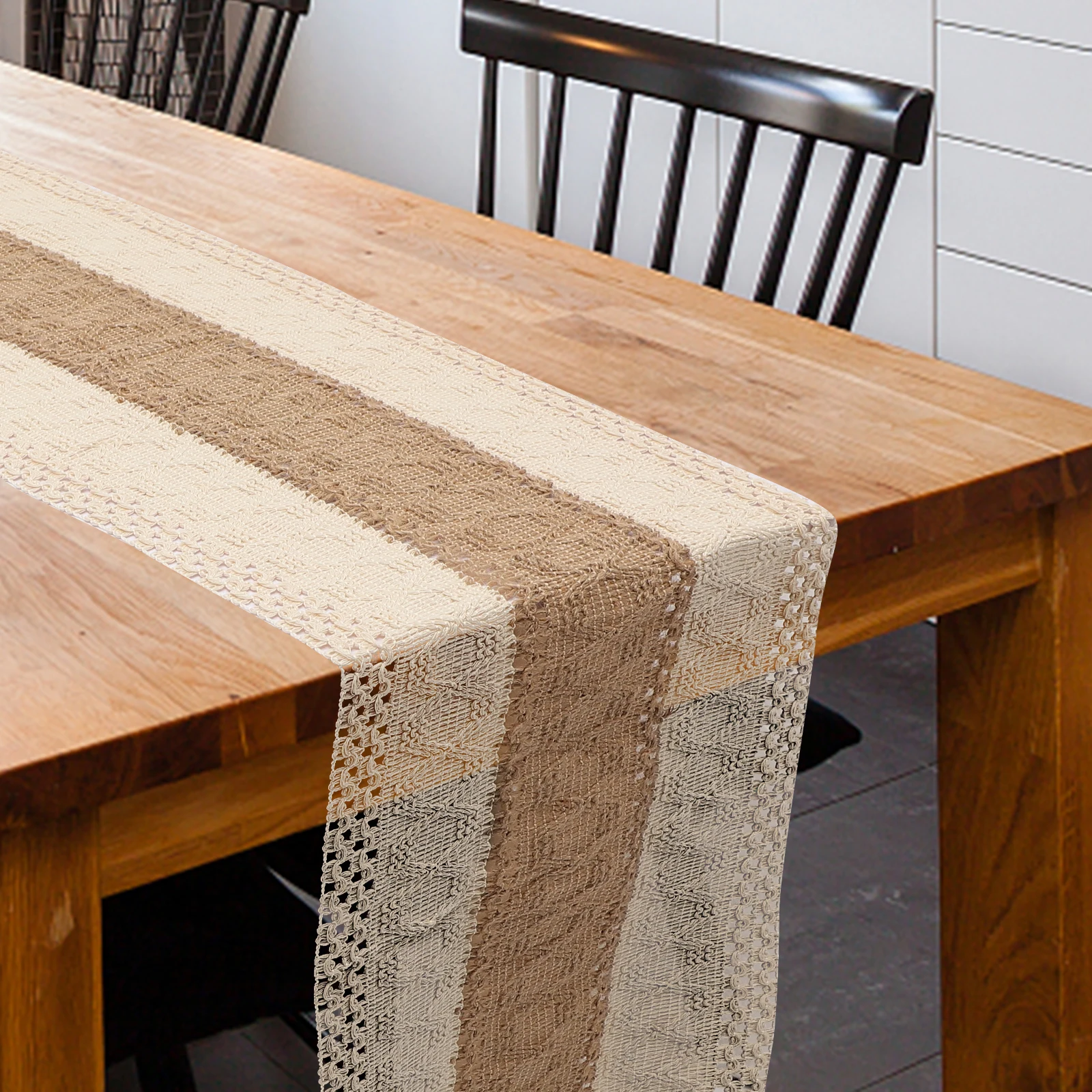 

Cotton Linen Table Runner Black Beige Fringed Decorative Tablecloth Farmhouse Wedding Party Holiday Dining Table Decor