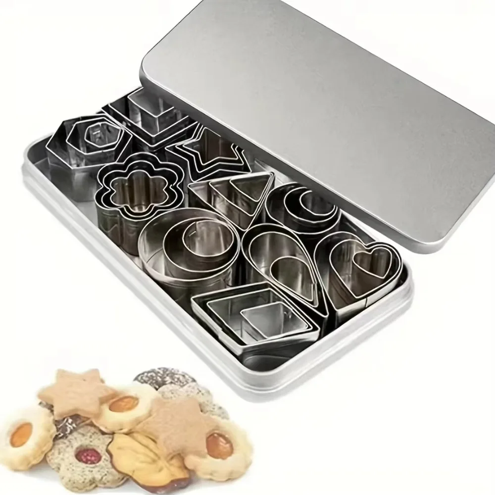24/30pcs Stainless Steel Geometric Shapes Cookie Cutter Set Various Styles DIY Cookie Mold Durable Rust-proof Biscuit Mold