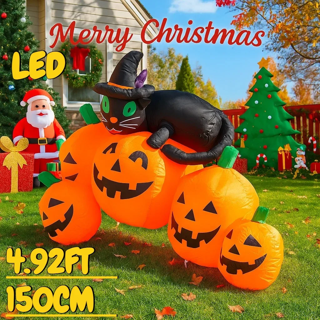 

4,9 фута Хэллоуин праздник надувная модель черный кот тыква двор украшения газон декор для вечеринки со светодиодной подсветкой товары для дома орнамент