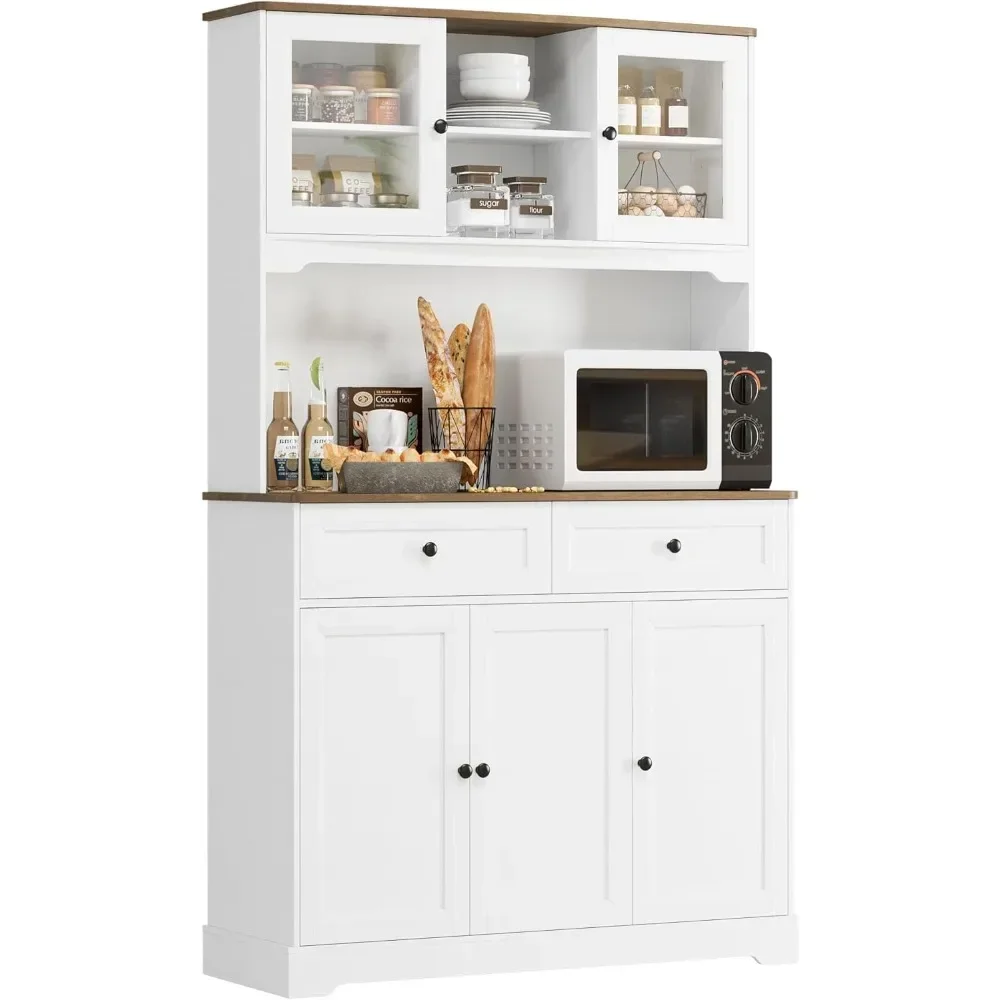 

Kitchen Hutch with Buffet Cupboard, Utility Pantry Cabinet with Microwave Stand,Tall Kitchen Cabinets with Adjustable Shelves