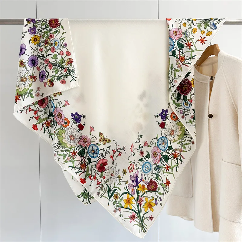 

Silk Wool Blend Scarf Luxury Women Winter Soft Scarfs Head Bag Accessories Large Square Bandanas Shawls Female Scarves