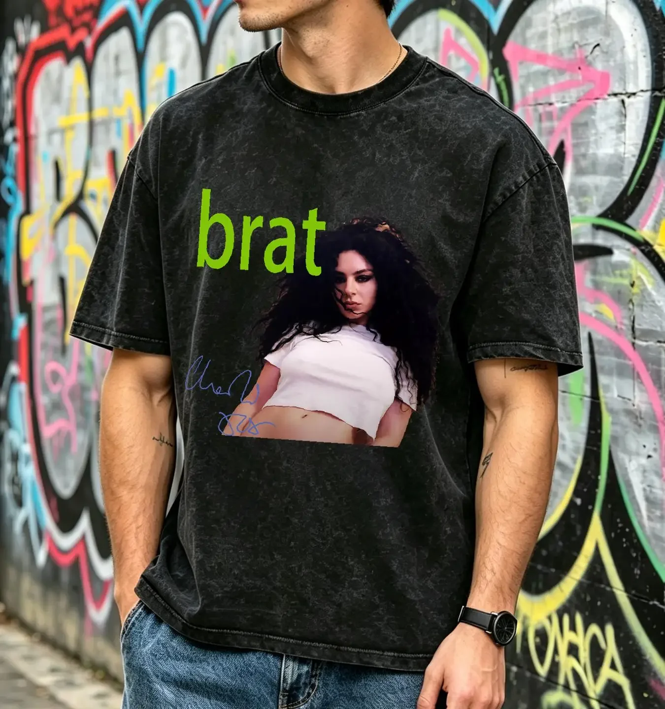 washed T Shirt Charli XCX Brat New Album Cotton Full Size long or short sleeves vintage Washed Slightly Breathable Soft Stylish