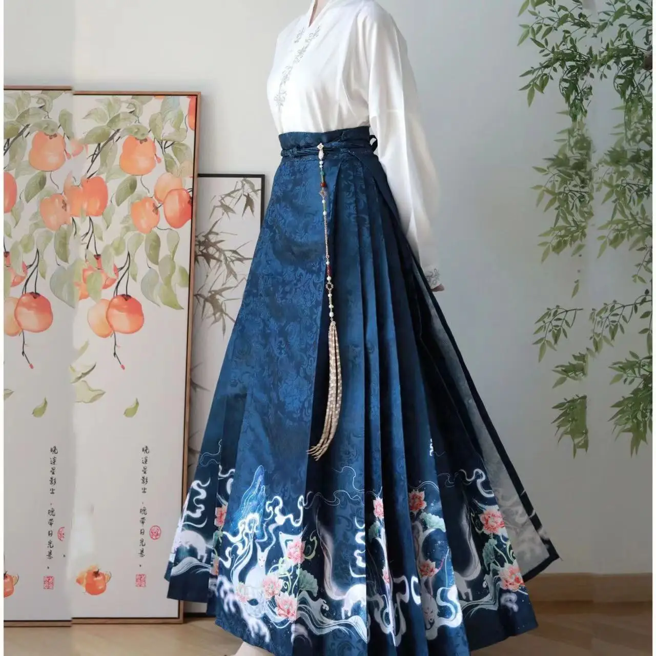 Vintage Maxi Chinese Style Horse Face Skirts for Women Saia One-piece Long Hanfu Pleated Skirt Woman Clothing Faldas Harajuku