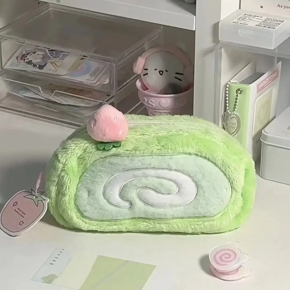 Estuche para lápices de felpa Swiss Roll Cake, estuche para lápices bonito y creativo de gran capacidad para útiles escolares, organizador de regalo para estudiantes