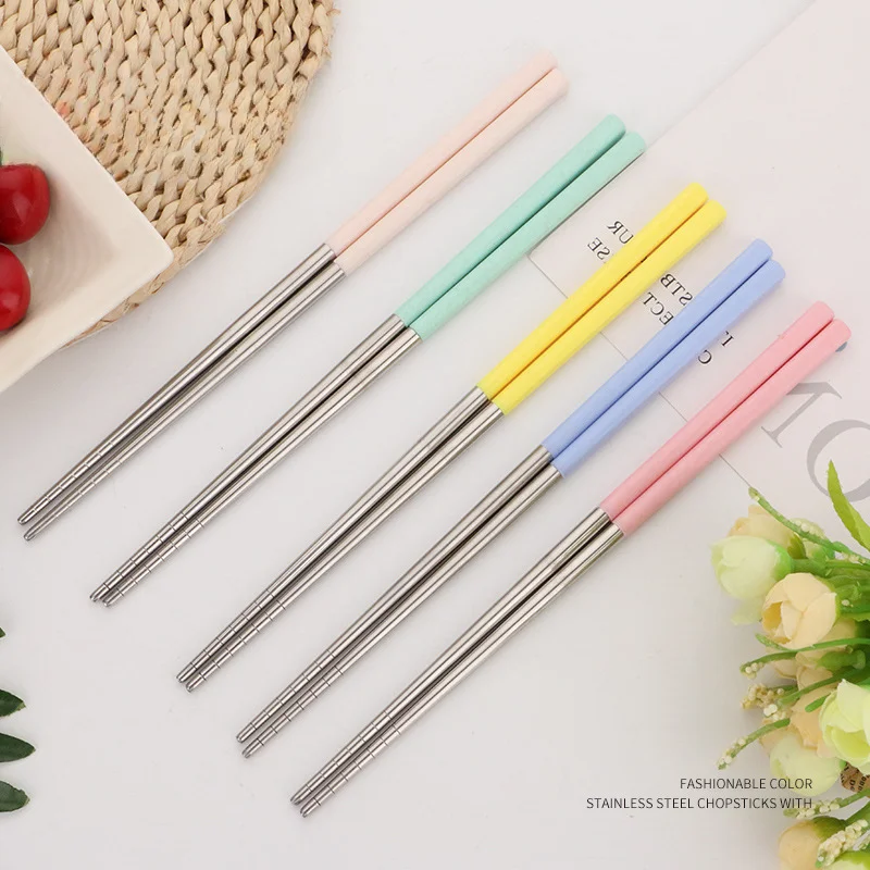 201 Stainless Steel Chopsticks New Pure Color Wind Creative Hotel Home Wheat Chinese Hot Pot Chopsticks