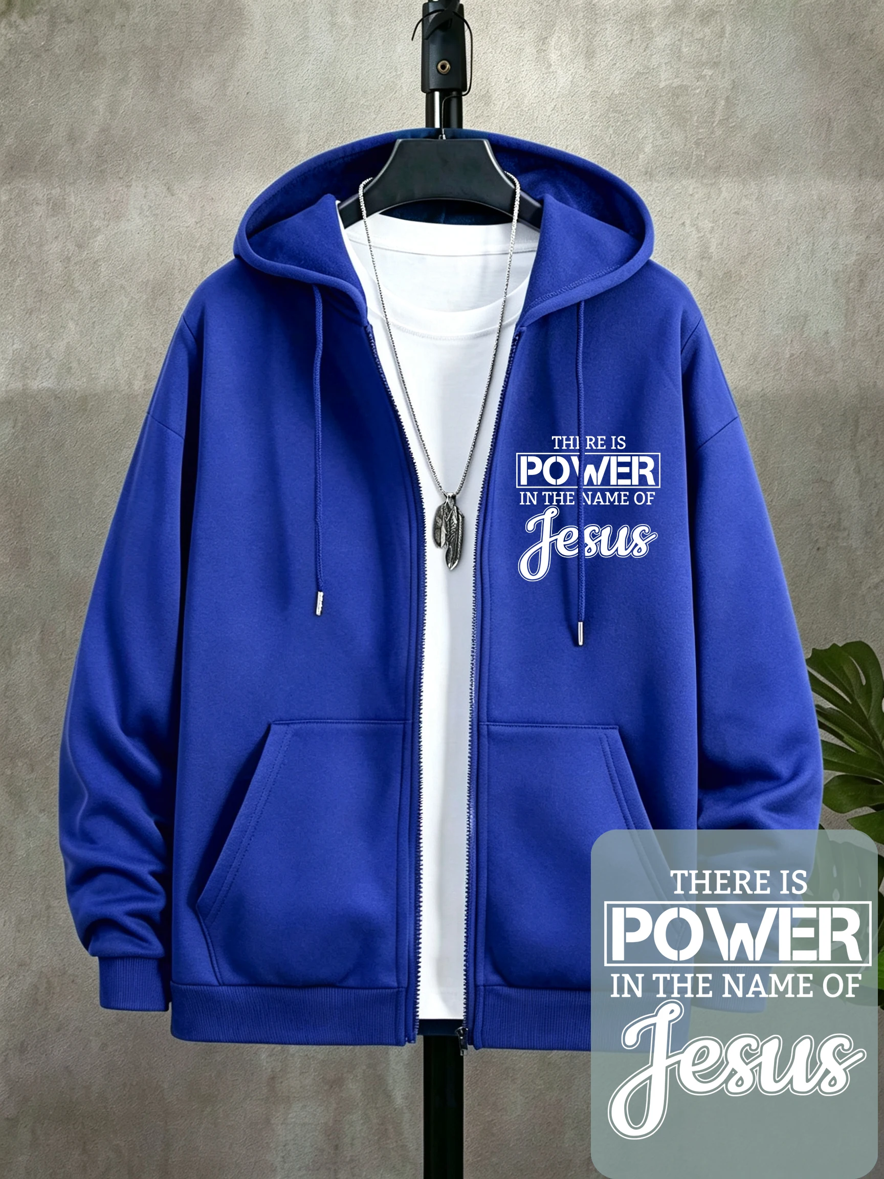 There Is Power Jesus Print Men Zipper Hoody Fashion Oversize Hoodies Casual Fleece Sportswear Autumn Korean Gym Tracksuit