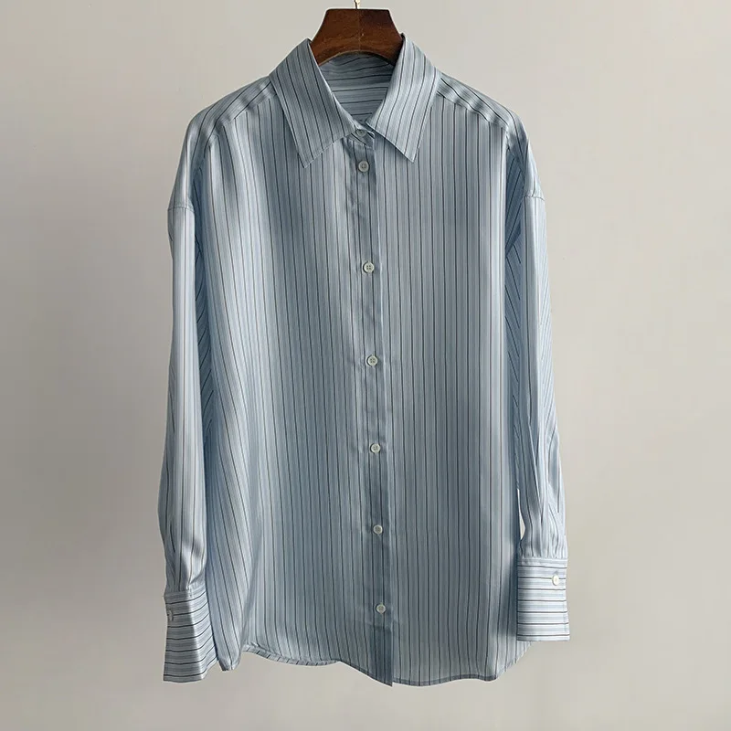Spring French Lantern Sleeve Loose Silk Shirt Simple Casual Commuting Loose Top