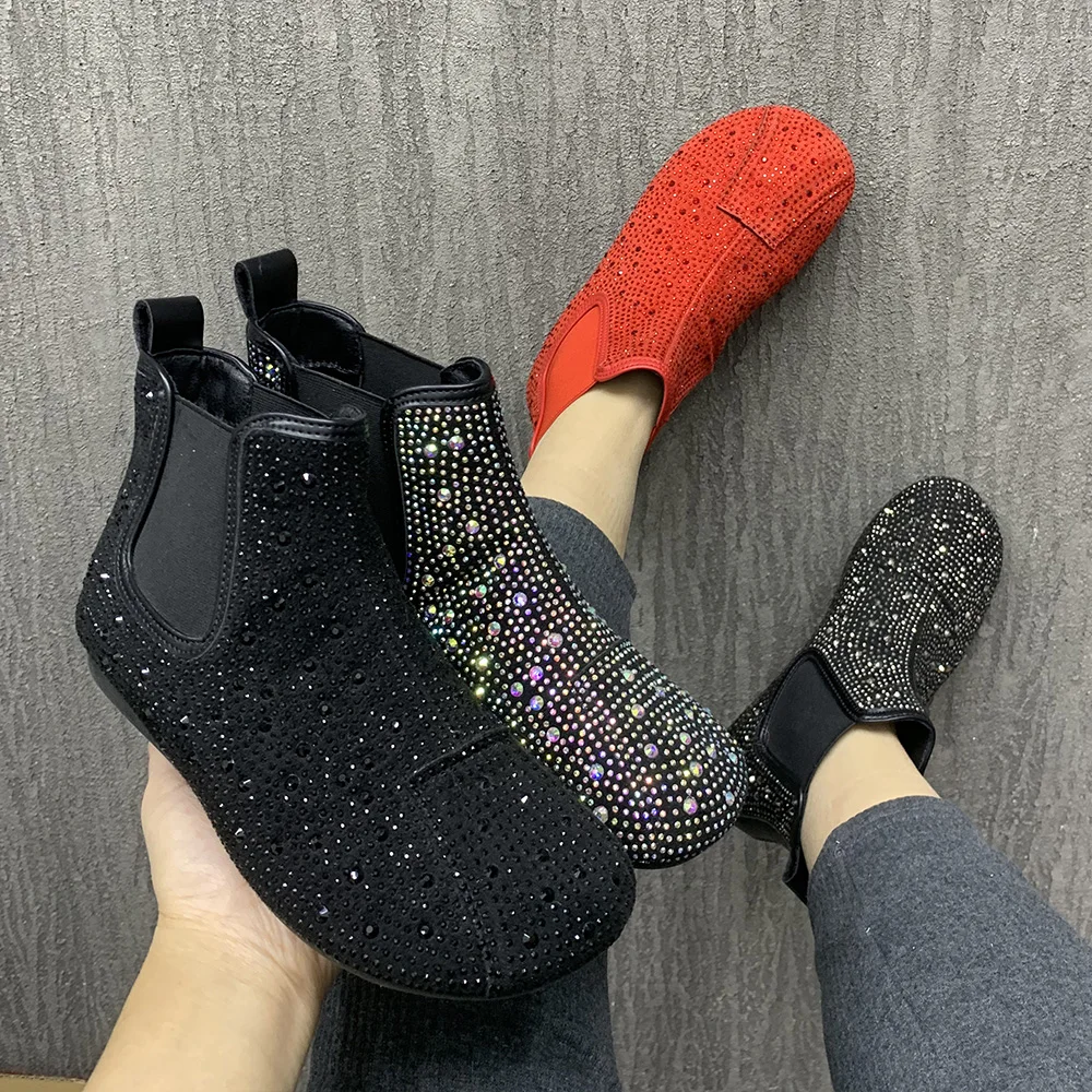 Winter Women Boots Warm Fur Snow Boots Fashion Rhinestone Ankel Boots AntiSlip Plush Casual Flats Boots Autumn Women Shoes