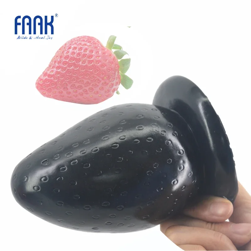 FAAK Strawberry anus stuffed stopper big butt plug with suction cup rough surface sex toys women man anal expansion