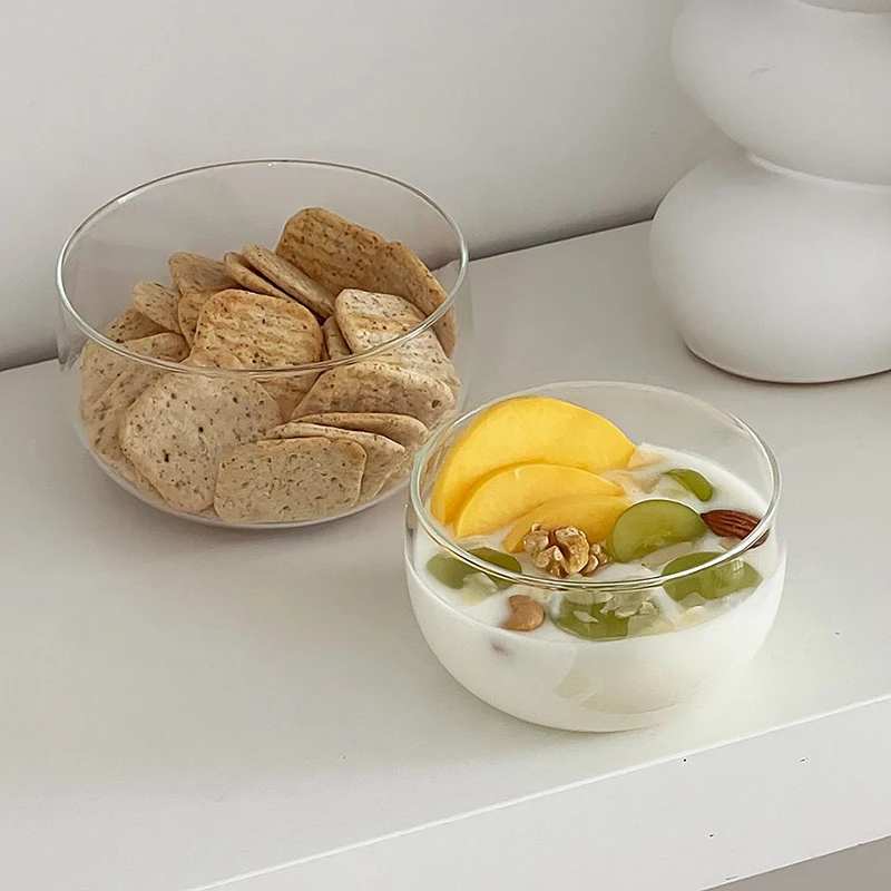 Salatschüssel aus klarem Glas, leicht, für Obst, Snacks, Joghurt, Servierschüssel, Haushalt, Küchengeschirr