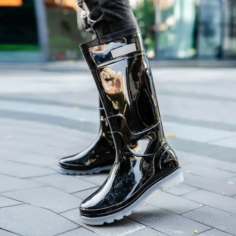 

Long Non Slip Hiking Men's Rain Boots Soft High Quality Teenagers On Offer Plastic Rubber Garden Outdoor Mud Adult Male Shoes