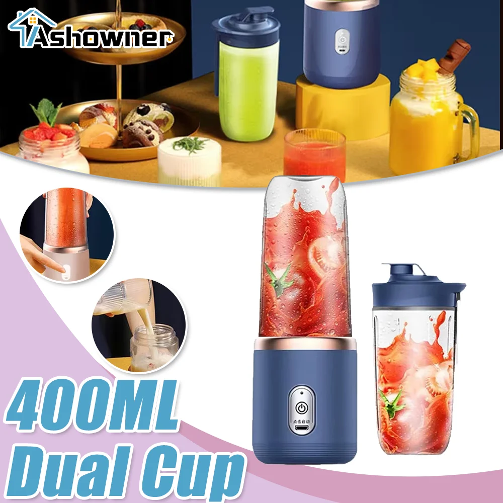 

400ml Fruit Juicer Electric Blender Handheld USB Quick Charge Dual Cup Juicer for Fruits Vegetables Family Gathering Traveling