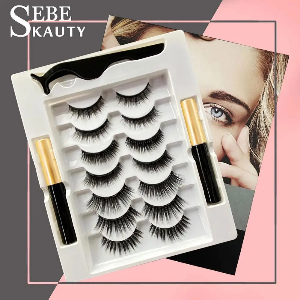 Fake Eyelashes Natural Magnetic No Glue 3D Mink Lashes Natural Feathery Effect Lightweight Flexible Band Fake Lashes Extension