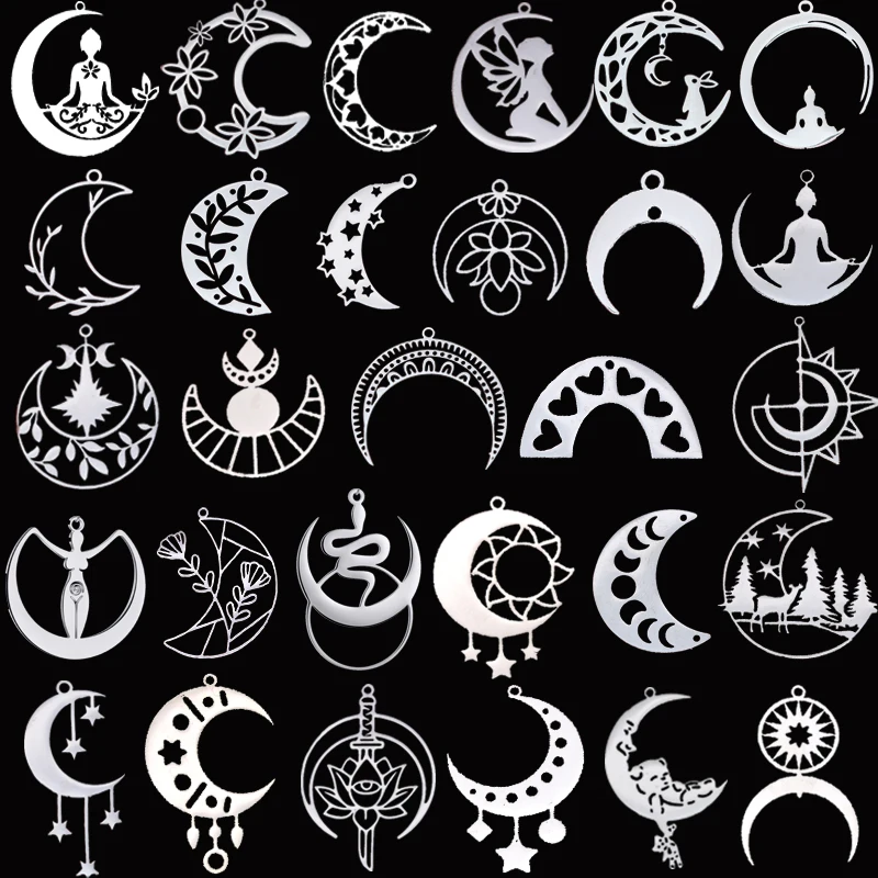 3 uds. De dijes de Luna, manualidades DIY, pendientes con borlas de media luna Vintage, collar para mujer y niña, fabricación de joyas, colgante de acero inoxidable hecho a mano