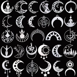 3PCS Moon Charms DIY Craft Vintage Crescent Tassels Earrings Necklace Women Girl Jewelry Making Handmade Stainless Steel Pendant