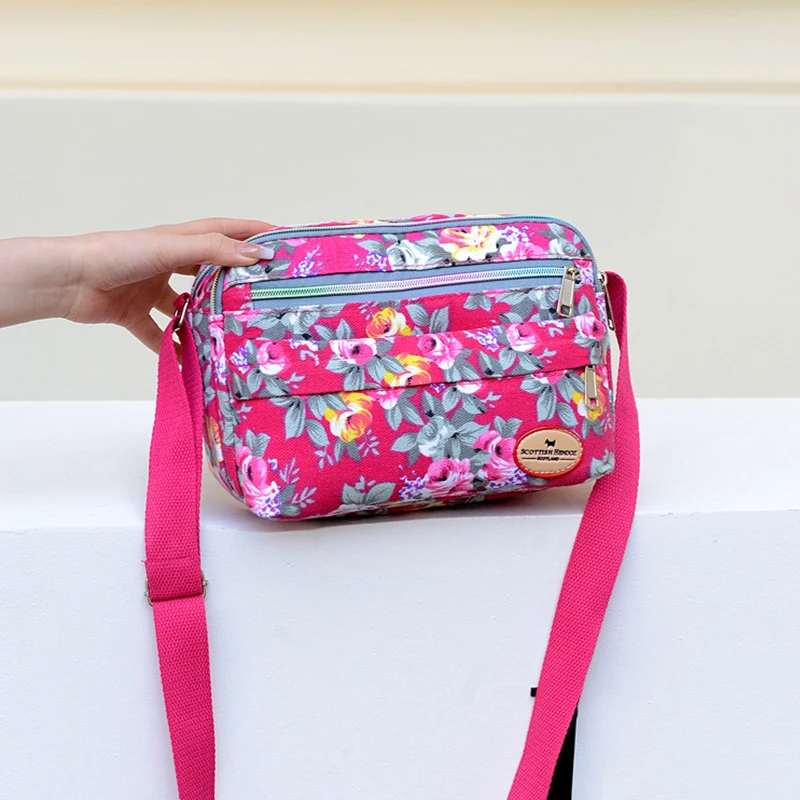 

Casual Retro Nylon Shoulder Bag Multi Layered Floral Print Mother Handbag Women's Fashion Vintage Flower Crossbody Bags