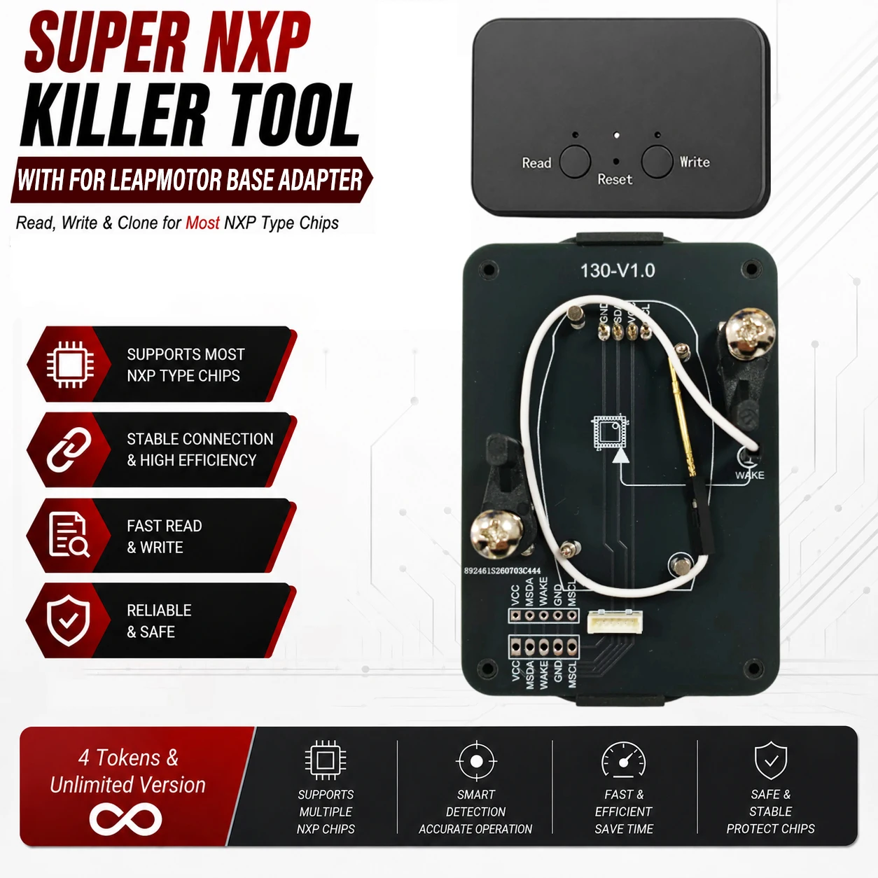 For Leapmotor Key All NXPChip Smart Keys Clones 4 Tokens & Unlimited Version Super NXP Killer Read Copy Device With Adapter Base