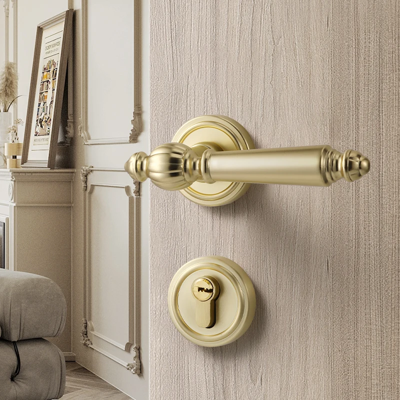 Gold Door Handle Lock Set Interior Bedroom Office Hotel Apartment Indoor Door Lever Set