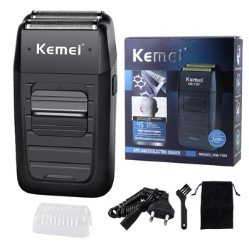 Kemei-1102 Rasoio a batteria ricaricabile per uomo Rasoio per barba alternativo a doppia lama Cura del viso Trimmer multifunzione forte