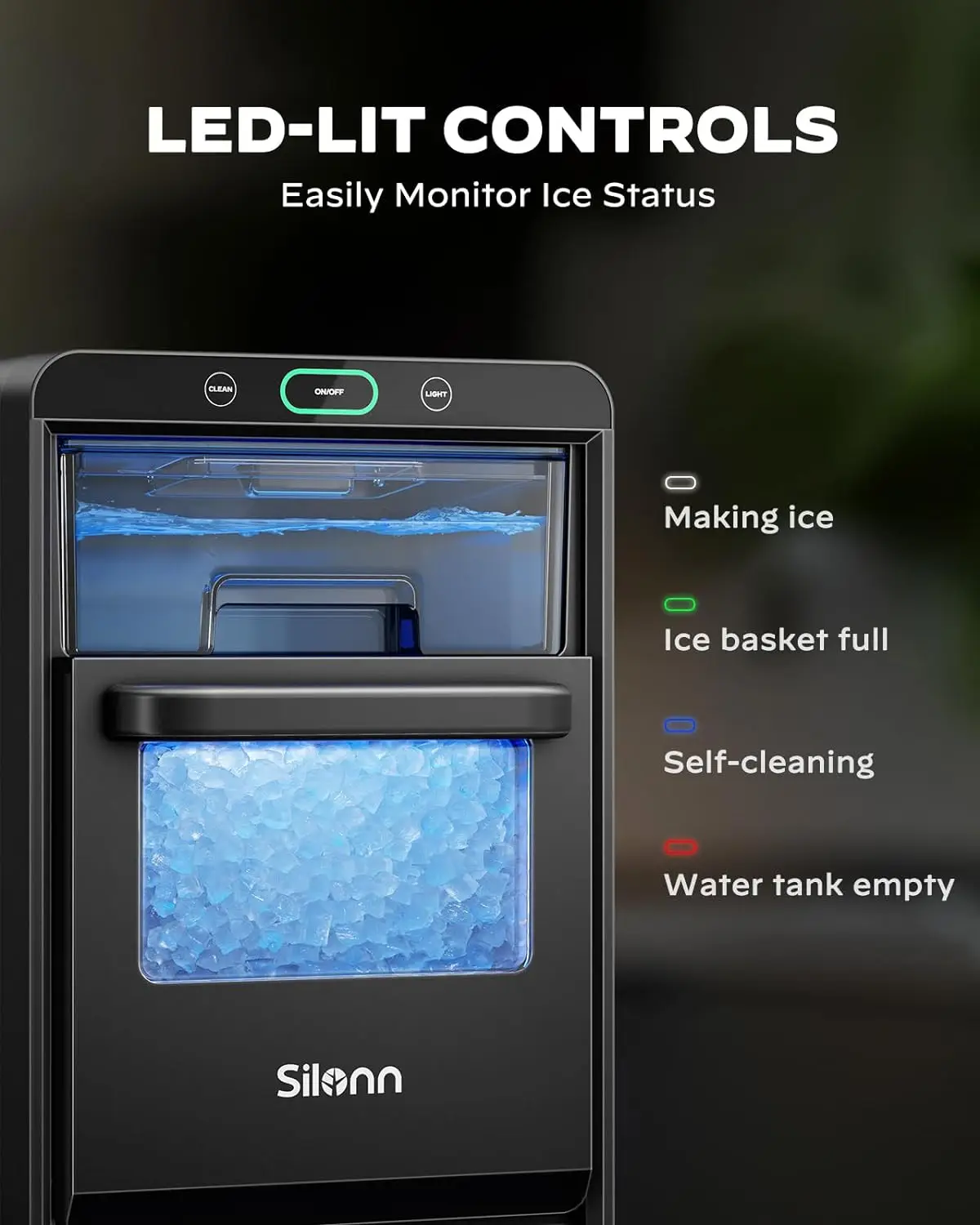 Pepita Ice Maker controsoffitto-Silonn Pebble Ice Maker macchina ghiaccio tritato, Pellet Ice 44 libbre, serbatoio dell'acqua estraibile e rimovibile